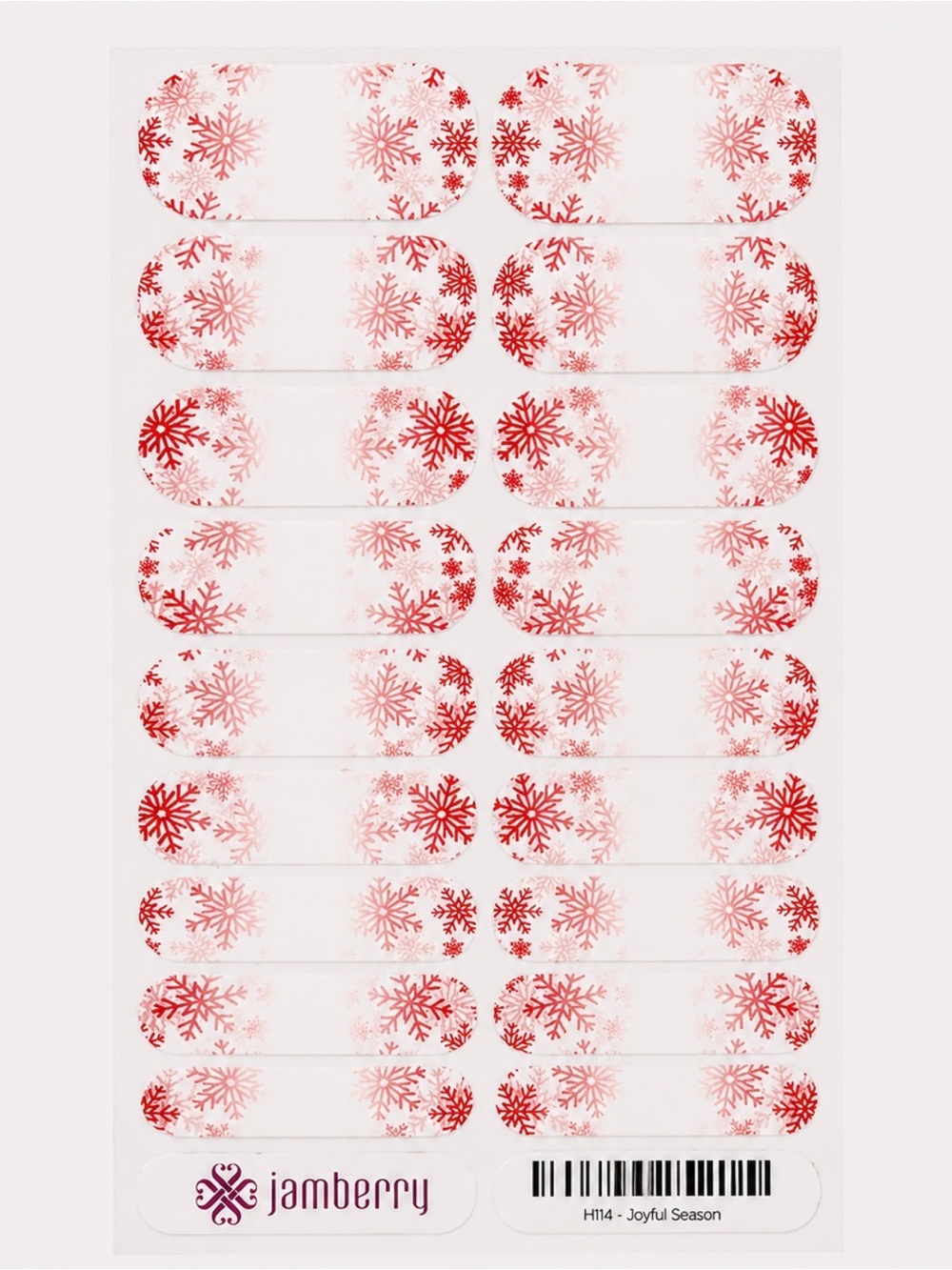 Retired Jamberry H114 -‘Joyful Season’ -Red Snowflake Nail Wraps Full Sheet